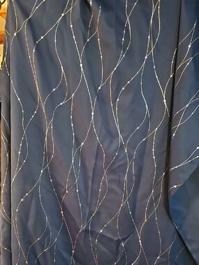 Navy Blue Curtain 2 Panel Set with Gold Metallic Wave Embroidery